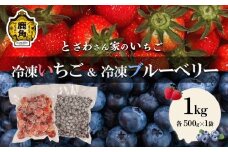 鹿角産 冷凍 いちご & ブルーベリー 1kg（各500g 合計2袋）サイズMIX【とざわさん家のいちご】旬 県産いちご 国産いちご 苺 イチゴ ブルーベリー 国産ブルーベリー サイズMIX 真空 真空パック 小分け グルメ 故郷 秋田 あきた 鹿角市 鹿角 送料無料