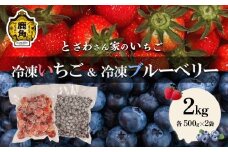 鹿角産 冷凍 いちご & ブルーベリー 2kg（各500g 合計4袋）サイズMIX【とざわさん家のいちご】旬 県産いちご 国産いちご 苺 イチゴ ブルーベリー 国産ブルーベリー サイズMIX 真空 真空パック 小分け グルメ 故郷 秋田 あきた 鹿角市 鹿角 送料無料
