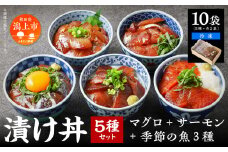海鮮漬け丼セット 5種×2袋 60g×10袋  計600g 1.2kg 食べ比べ 訳アリ 訳あり 簡易包装 冷凍 海鮮丼 海鮮 マグロ サーモン タイ アジ イナダ 季節 魚 漬け 丼  魚介 簡単調理 お手軽 小分け パック 個包装 おすすめ  送料無料 【西村魚屋】