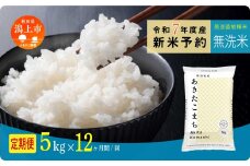 《先行予約》 無洗米 定期便 あきたこまち 令和7年産 5kg(5kg×1) × 12ヶ月 選べる 容量 5kg袋 小分け 選べるお届け回数 3ヶ月 6ヶ月 12ヶ月 米 グルメ こめ コメ 【秋田のこまち農場】