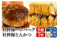 大仙市産 杜仲豚ハンバーグ6個・とんかつ5枚セット【長沼商店】