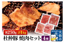 杜仲豚 焼肉セット 4種 各250g 計1kg (肩ロース、ロース、もも、バラ) 【物産中仙】豚肉 BBQ