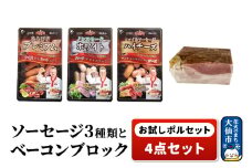 お試しポルセット（ソーセージ3種類とベーコンブロックの4点セット）