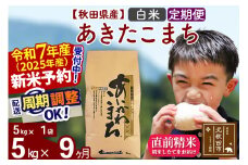 ※令和7年産 新米予約※《定期便9ヶ月》秋田県産 あきたこまち 5kg【白米】(5kg小分け袋) 2025年産 お届け周期調整可能 隔月に調整OK お米 藤岡農産