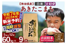 ※令和7年産 新米予約※《定期便9ヶ月》秋田県産 あきたこまち 60kg【白米】(5kg小分け袋) 2025年産 お届け周期調整可能 隔月に調整OK お米 藤岡農産