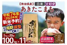 ※令和7年産 新米予約※《定期便11ヶ月》秋田県産 あきたこまち 100kg【白米】(5kg小分け袋) 2025年産 お届け周期調整可能 隔月に調整OK お米 藤岡農産