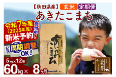 ※令和7年産 新米予約※《定期便8ヶ月》秋田県産 あきたこまち 60kg【玄米】(5kg小分け袋) 2025年産 お届け周期調整可能 隔月に調整OK お米 藤岡農産