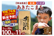 ※令和7年産 新米予約※《定期便11ヶ月》秋田県産 あきたこまち 100kg【玄米】(5kg小分け袋) 2025年産 お届け周期調整可能 隔月に調整OK お米 藤岡農産