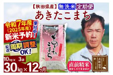 ※令和7年産 新米予約※《定期便12ヶ月》秋田県産 あきたこまち 30kg【無洗米】(10kg袋) 2025年産 お届け周期調整可能 隔月に調整OK お米 みそらファーム