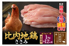 《定期便12ヶ月》 比内地鶏 ささみ 1kg（1kg×1袋）×12回 計12kg 時期選べる お届け周期調整可能 12か月 12ヵ月 12カ月 12ケ月 12キロ 国産 冷凍 鶏肉 鳥肉 とり肉 ササミ