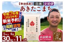 ※令和7年産 新米予約※《定期便11ヶ月》秋田県産 あきたこまち 30kg【白米】(5kg小分け袋) 2025年産 お届け周期調整可能 隔月に調整OK お米 すずき農産
