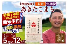 ※令和7年産 新米予約※《定期便12ヶ月》秋田県産 あきたこまち 5kg【玄米】(5kg小分け袋) 2025年産 お届け周期調整可能 隔月に調整OK お米 すずき農産
