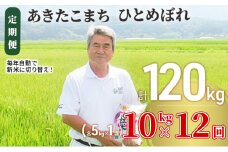 米 定期便 全12回 秋田県産 あきたこまち ＆ ひとめぼれ 食べ比べ 10kg (各5kg)×12回 計120kg 令和7年産［2025年11月頃から出荷予定］土づくり実証米