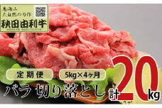 《定期便》4ヶ月連続 秋田由利牛 バラ切り落とし 5kg（1kg×5パック）