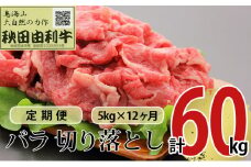 《定期便》12ヶ月連続 秋田由利牛 バラ切り落とし 5kg（1kg×5パック）