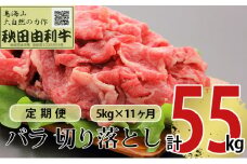 《定期便》11ヶ月連続 秋田由利牛 バラ切り落とし 5kg（1kg×5パック）