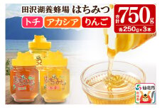 秋田県産はちみつ（アカシア・トチ・リンゴ）250g×各1本 合計750g 化粧箱入り 詰め合わせセット 田沢湖養蜂場
