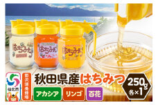 秋田県産はちみつ（アカシア・リンゴ・百花）250g×各1本 化粧箱入り 詰め合わせセット 田沢湖養蜂場