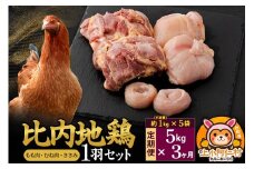【定期便3ヶ月】比内地鶏 1羽セット(もも・むね・ささみ) 約5kg(不定貫約1kg×5袋) 5キロ 国産 冷凍 正肉 鶏肉 鳥肉