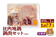【定期便7ヶ月】比内地鶏 鶏肉セット(半羽) 3.25kg(650g×5袋) 3.25kg 国産 冷凍 鶏肉 鳥肉 とり肉