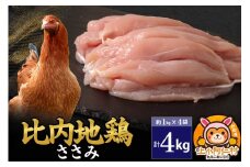 比内地鶏 ささみ 4kg(1kg×4袋) 4kg 国産 冷凍 鶏肉 鳥肉 とり肉 ササミ