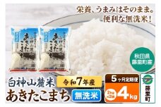 【定期便5ヶ月】米 令和7年産 新米先行受付 白神山麓米あきたこまち 無洗米 4kg（2kg×2袋) 秋田県産