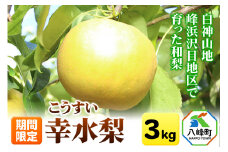 梨 幸水 3kg【期間限定】 白神山地峰浜沢目地区で育った和梨