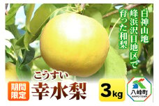 梨 幸水 3kg【期間限定】 白神山地峰浜沢目地区で育った和梨