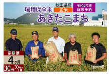 ＜新米予約 R5＞【玄米】《定期便4ヶ月》 秋田県産 あきたこまち 環境保全米 30kg (30kg×1袋)×4回 計120kg