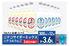 ニテコサイダーミックス 300ml×12本セット 2種（ニテコサイダー6本、りんごサイダー6本）あきた美郷づくり
