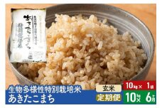 【玄米】《定期便6ヶ月》令和6年産 生物多様性特別栽培米あきたこまち 10kg（10kg×1袋）×6回 計60kg 6か月 6ヵ月 6カ月 6ケ月