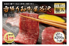 山形の極み 雪降り和牛尾花沢 焼肉用 肉質等級：4等級(B.M.S.No.5)以上 F2Y-0874