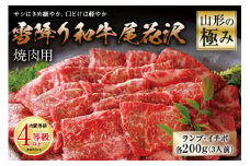山形の極み 雪降り和牛尾花沢 焼肉用 肉質等級：4等級(B.M.S.No.5)以上 F2Y-0885