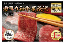 山形の極み 雪降り和牛尾花沢 焼肉用 肉質等級：4等級(B.M.S.No.5)以上 F2Y-2517