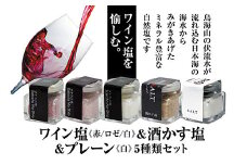 お洒落な角瓶入りの天然塩5種セット （ワイン塩3種・酒かす塩・プレーン塩） F2Y-2572