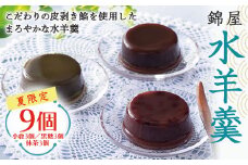 【山形の極み】夏季限定 錦屋 水羊羹 9個(小倉3個・黒糖3個・抹茶3個) 2025年6月上旬から順次発送 羊羹 ようかん スイーツ 和菓子 菓子 お茶菓子 お茶請け お菓子 食品 山形県 F2Y-5936