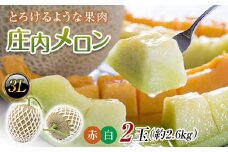 【2025年発送 先行予約】庄内メロン 紅白セット 2玉 3L 約2.6kg 青肉メロン メロン 青肉 デザート フルーツ 果物 くだもの 果実 食品 山形県 FSY-0585