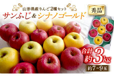 山形県産 りんご 2種セット（サンふじ・シナノゴールド）秀品 約3kg（7～9玉）  リンゴ 林檎 デザート フルーツ 果物 くだもの 果実 食品 山形県 FSY-0659