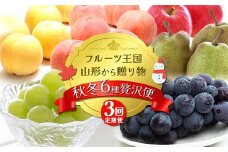 【2025年先行予約 定期便3回】ﾌﾙｰﾂ王国山形からの贈り物 ～秋冬 6種贅沢便～ 桃 もも ぶどう ブドウ ラフランス りんご デザート フルーツ 果物 くだもの 果実 食品 山形県 FSY-2158