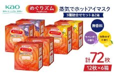 《めぐりズム》 蒸気でホットアイマスク 3種詰合せセット（完熟ゆずの香り、ラベンダーの香り、無香料 各2箱） 計72枚 F2Y-6135