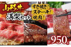 山形牛満喫セット(3種) 950g 牛肉 肉 山形県 山形市 食品 すき焼 焼肉 ステーキ ロース バラ 赤身 高橋畜産 FZ19-299