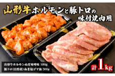 山形牛ホルモンと豚トロの味付焼肉用 1kg FZ20-332 山形県 山形市