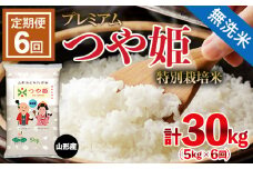 【定期便6回】[令和6年産] [無洗米]プレミアムつや姫(特別栽培米) 5kg×6ヶ月(計30kg) FZ22-911 ブランド米 山形県 山形市