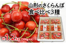 山形のさくらんぼ食べ比べ3種 1.2kg(200g×6パック)[紅秀峰・紅てまり・大将錦] 【令和7年産先行予約】FS24-559くだもの 果物 フルーツ 山形 山形県 山形市 2025年産