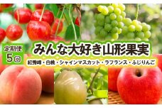 【定期便5回】みんな大好き山形果実（紅秀峰、白桃、シャインマスカット、ラ・フランス、ふじりんご） 【令和7年産先行予約】FU23-821 くだもの 果物 フルーツ 山形 山形県 山形市 2025年産