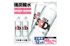 【定期便12回】OZA SODA 強炭酸水500ml×48本×12か月 計576本[ピンクグレープフルーツ]  FY24-241