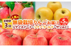 【定期便3回】 人気の無袋栽培りんごお届け 各5kg×3回(シナノスイート、シナノゴールド、サンふじ)  FY25-014