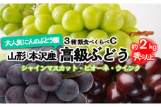 大人気！【こんのぶどう園】山形本沢産 高級ぶどう 3種食べくらべC 秀以上 約2kg 【令和7年産先行予約】FU22-337 フルーツ くだもの 果物 山形 山形県 山形市 ぶどう 葡萄 ブドウ セット 2025年産