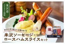 米沢ソーセージ ・ ロースハムスライス セット ロースハム ハム ソーセージ 4種 (米沢牛 オニオン 牛タン チョリソー) スライス 国産 詰合せ 和牛 牛肉 ブランド牛 豚肉 送料無料 山形県 米沢市