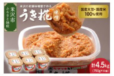 《塩分控えめ》 うき糀味噌 6個入（1個750g） 国産大豆・国産米100％使用 みそ 味噌 調味料 国産 塩分控えめ 低食塩 カクリキみそ 山形 山形県 米沢市